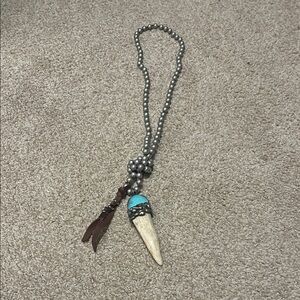 Faux Navajo Pearl Beaded Necklace with Turquoise and Brown Accents
